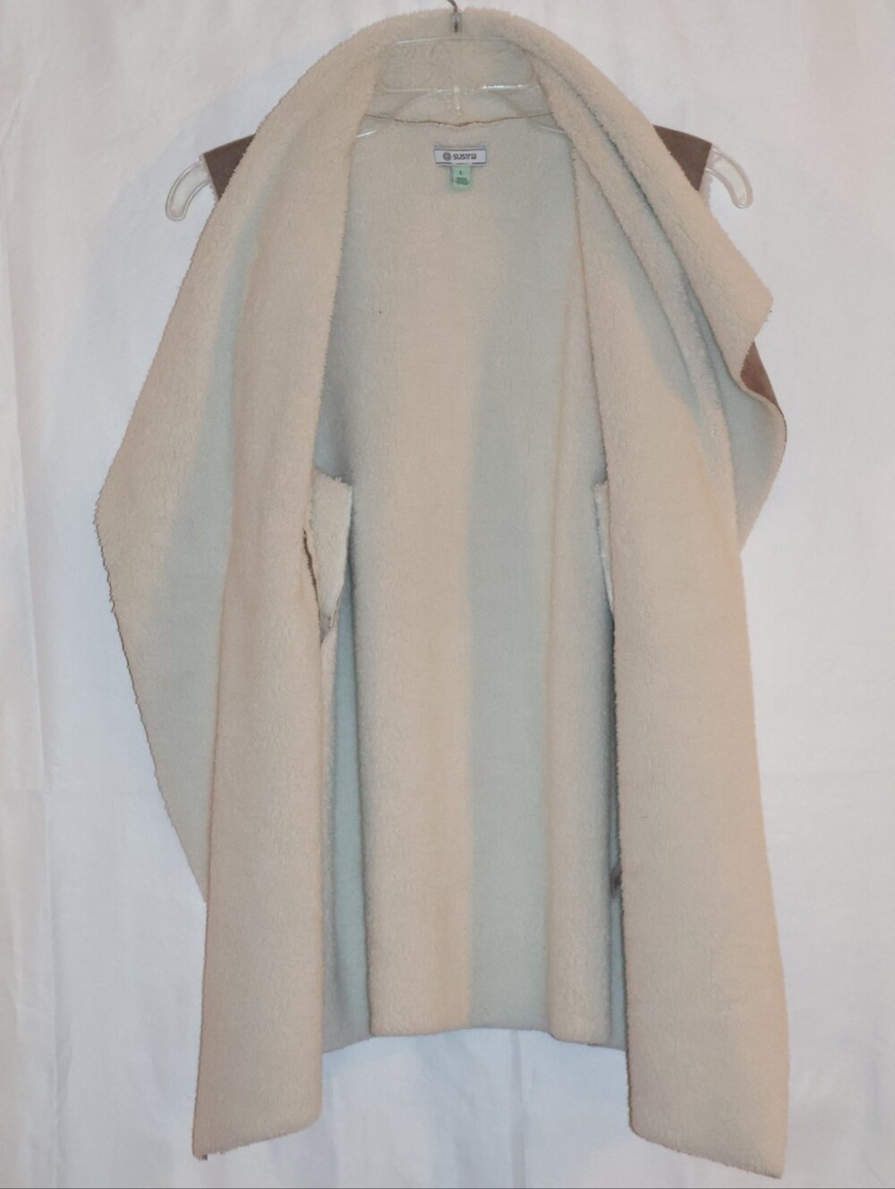 Susina Faux Suede Shearling-Lined Open Front Vest. - Picture 3 of 6